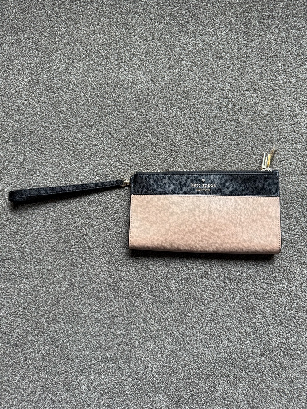 kate spade Black and Blush Leather Wristlet Clutch